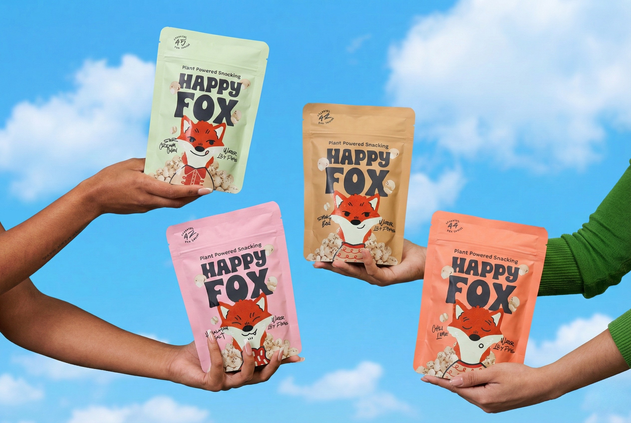 Person with a shopping basket looking at Happy Fox products in a store